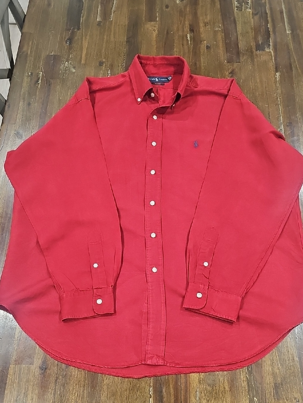 Polo by Ralph Lauren Men's Red Linen & Silk Blend Button-Down Shirt